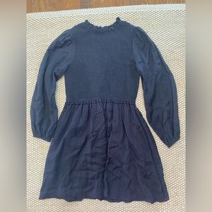 Gianni Navy smocked chest puffed long sleeve mini dress size M